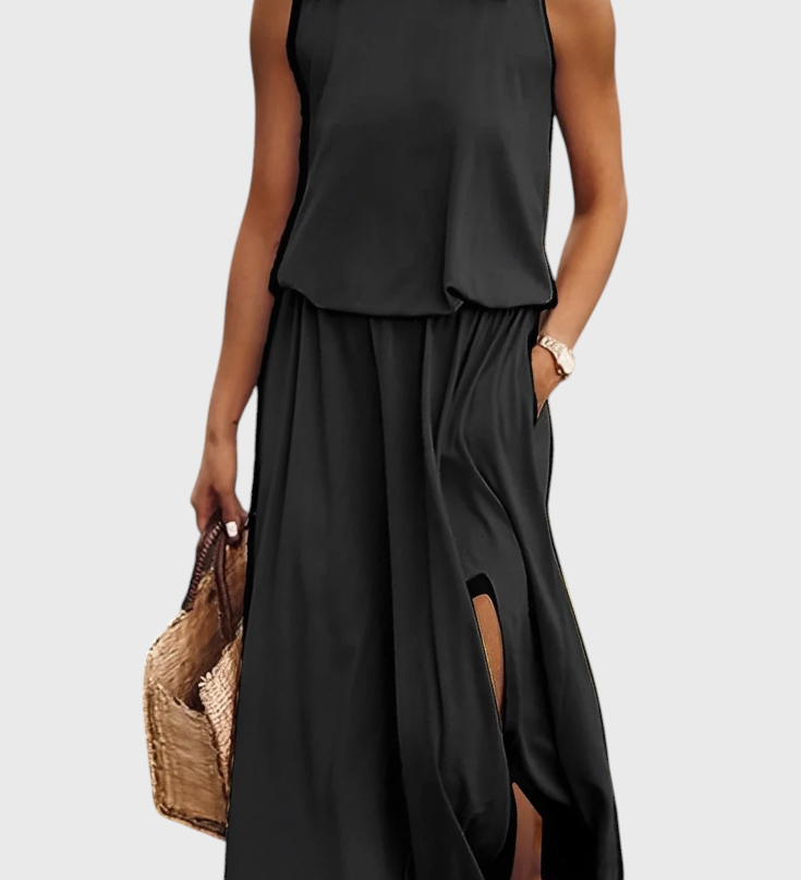 Dianne Sleeveless Dress with Side Slit and Loose Fit