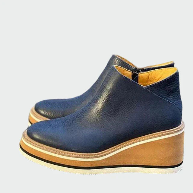 Celia | Elegant Camel Leather Ankle Boots with Platform