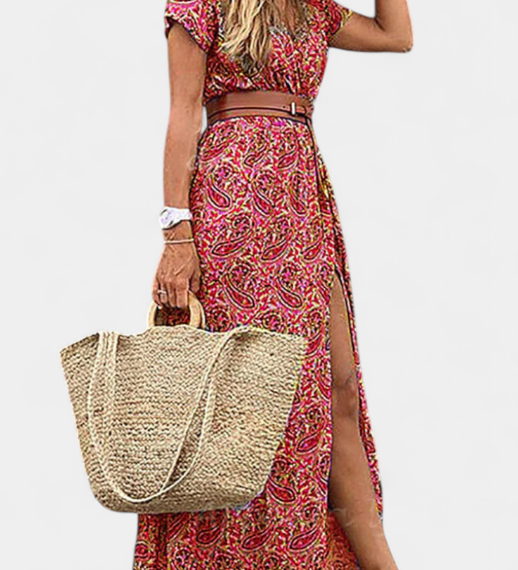 Anfisa Summer Boho Dress with Belt and V-Neck