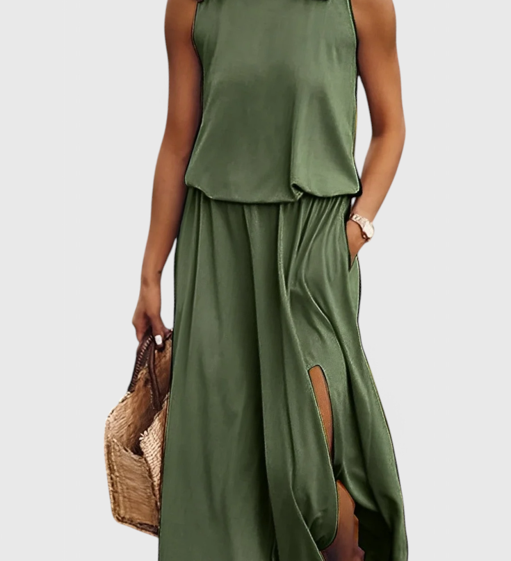 Dianne Sleeveless Dress with Side Slit and Loose Fit