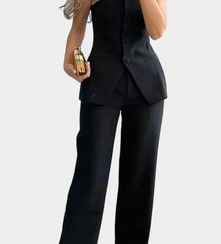 Ekaterina Minimalist Style Tube Top and Wide Leg Trouser Set