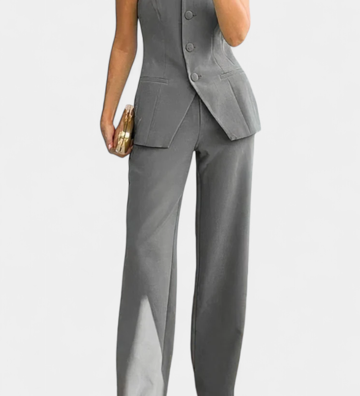 Ekaterina Minimalist Style Tube Top and Wide Leg Trouser Set