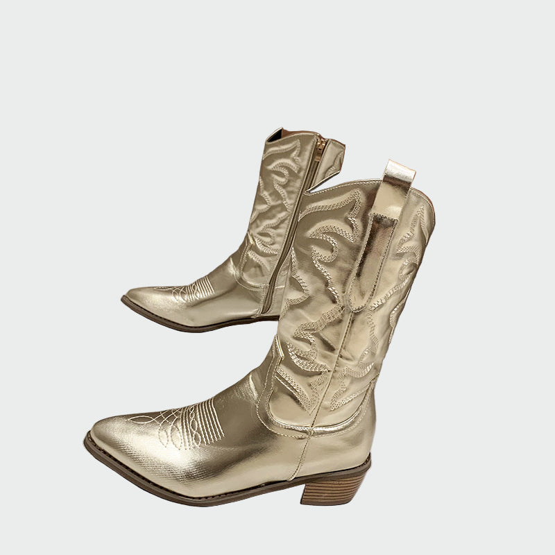 Star | Metallic Pink Cowboy Ankle Boots with Embroidery