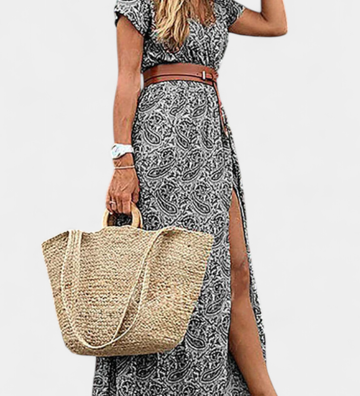 Anfisa Summer Boho Dress with Belt and V-Neck
