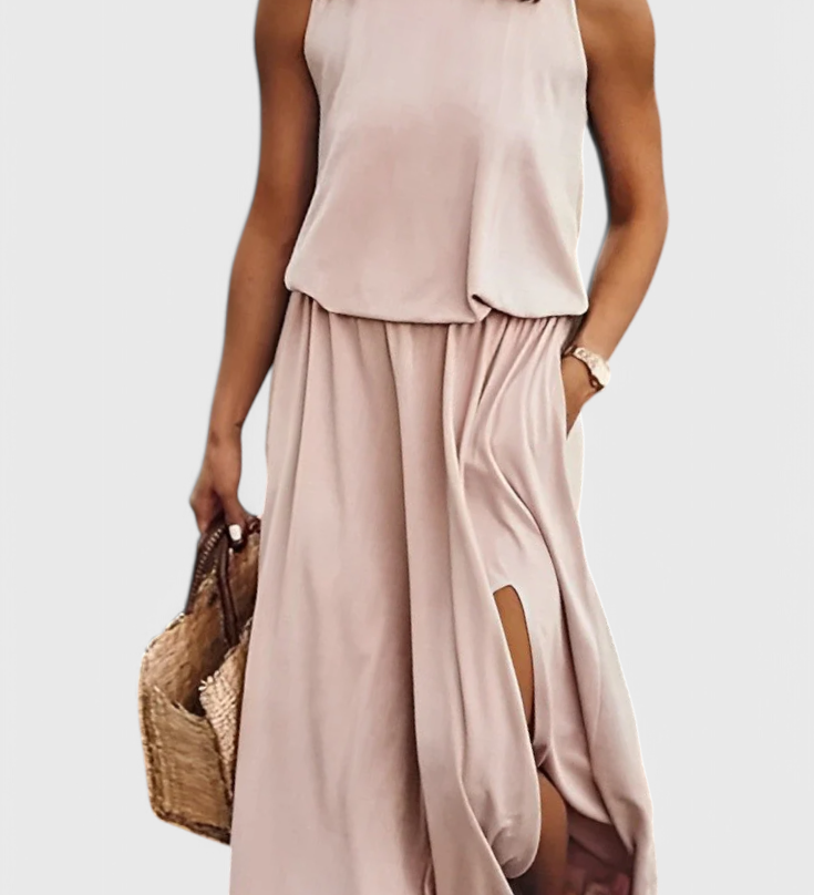 Dianne Sleeveless Dress with Side Slit and Loose Fit