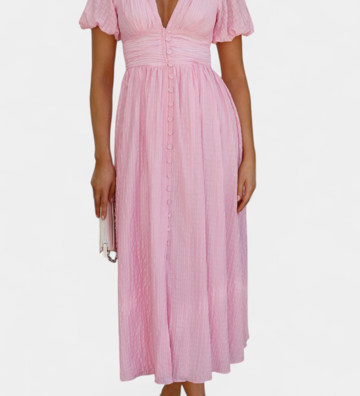 Mélia Maxi Dress with V-Neck and Puff Sleeves