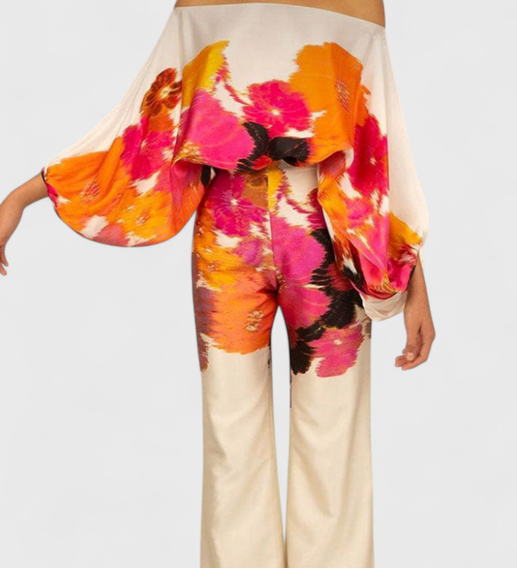 Sybella Printed Two-Piece Set with Wide-Leg Trousers