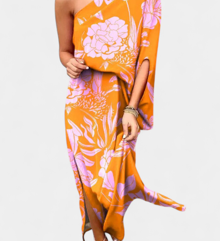 Carlena One-Shoulder Dress with Romantic Print