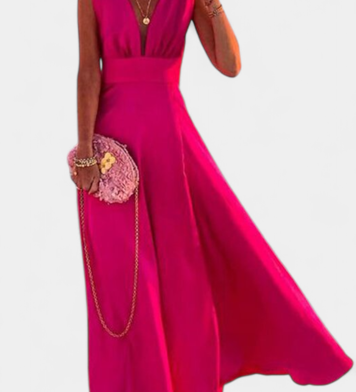 Salma A-Line Dress with Minimalist Print and V-Neck