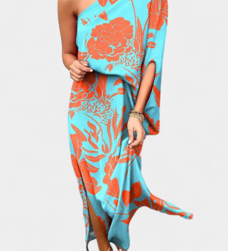 Carlena One-Shoulder Dress with Romantic Print