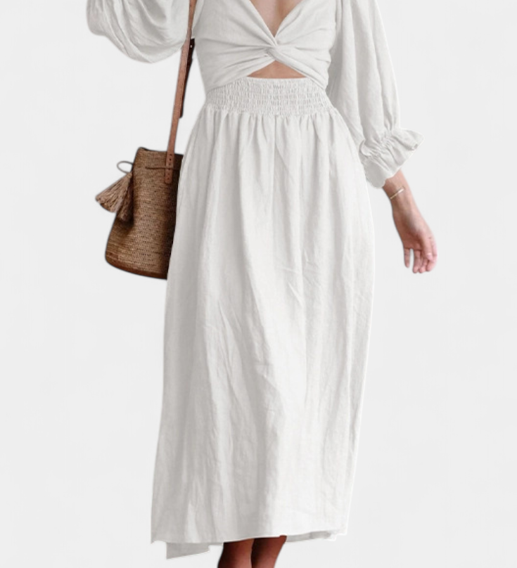 Petra Two-Tier Dress with Ruched Bodice and Puff Sleeves