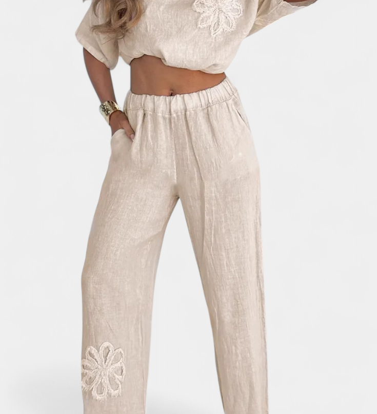 Natalia Relaxed Embroidered Linen Set with Loose Silhouette