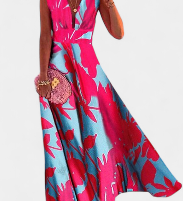 Salma A-Line Dress with Minimalist Print and V-Neck