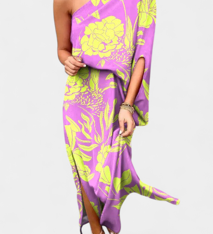 Carlena One-Shoulder Dress with Romantic Print