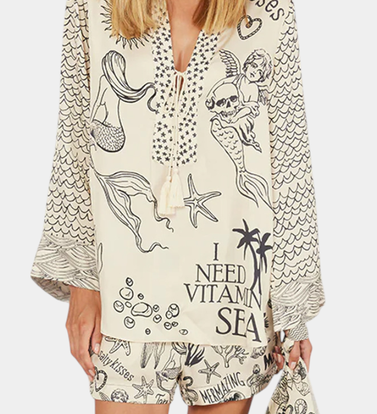 Amalia Printed Shirt Set with Elasticated Shorts