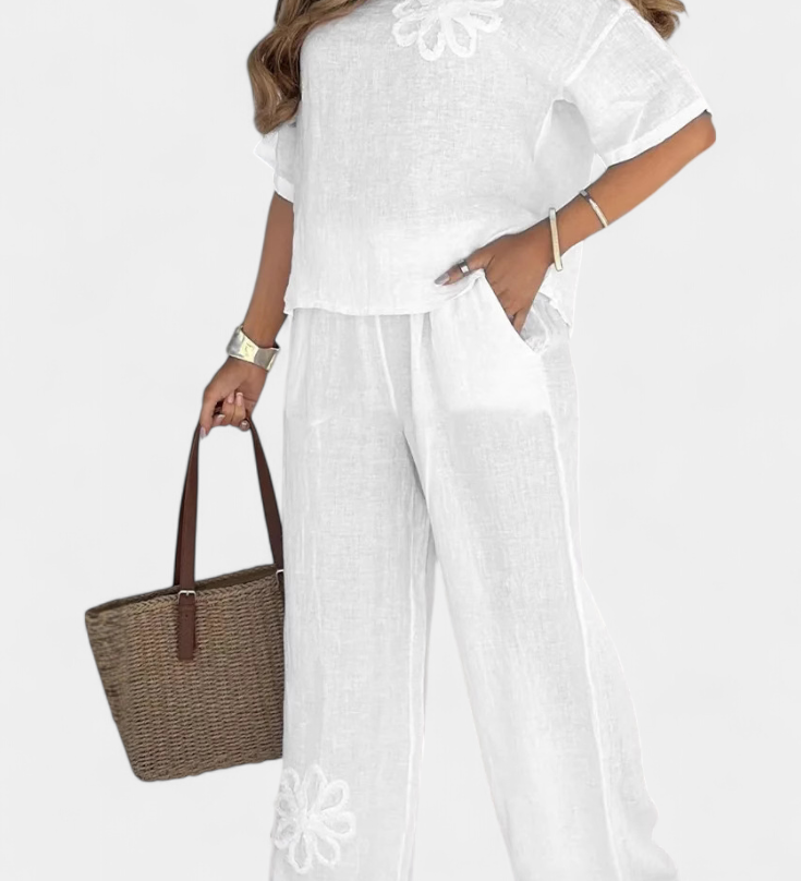 Natalia Relaxed Embroidered Linen Set with Loose Silhouette