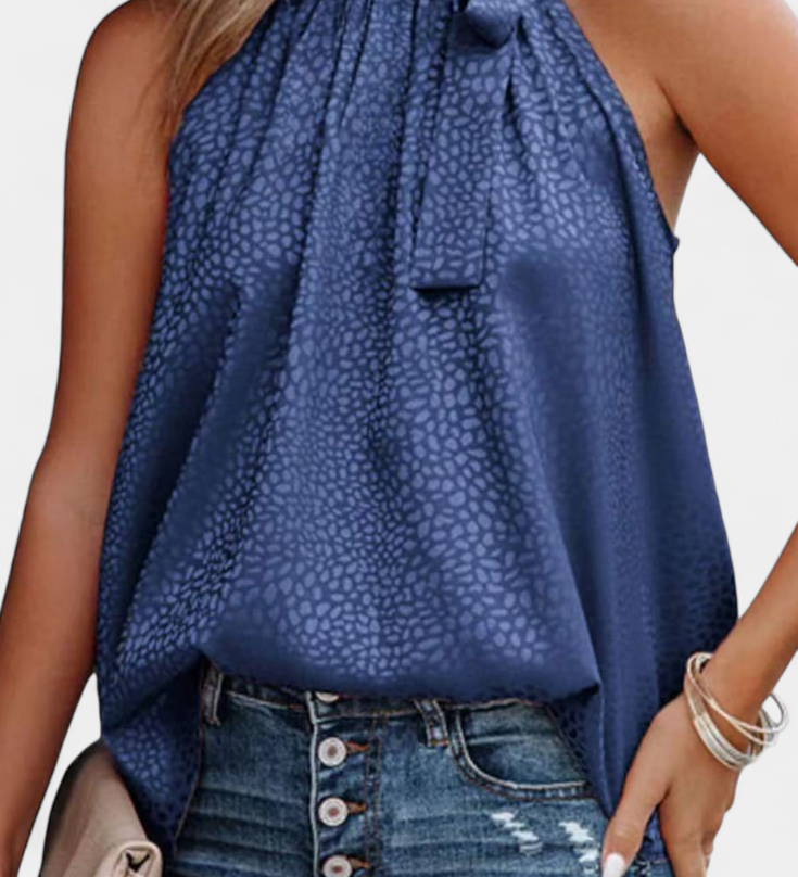 Adela Leopard Print Sleeveless Top with High Neck and Bow