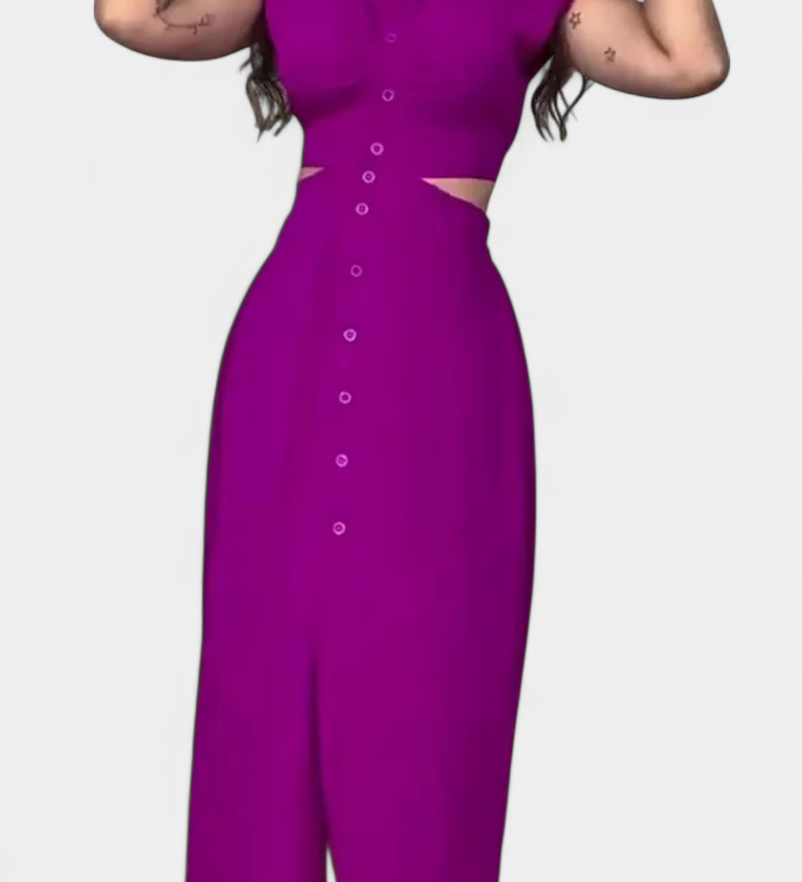 Griselda Midi Dress with Buttons and Open Waist