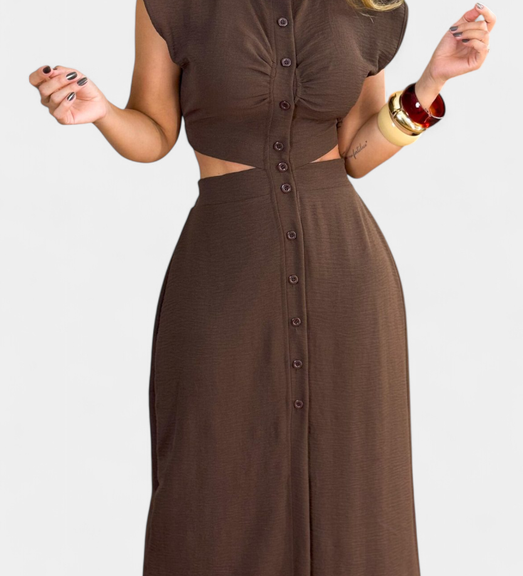 Griselda Midi Dress with Buttons and Open Waist