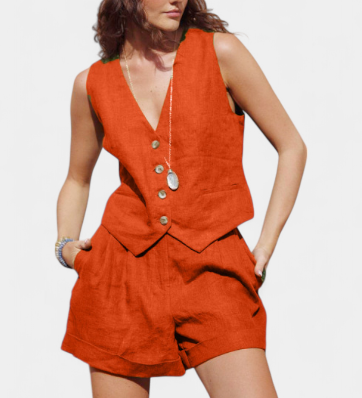 Jennifer Linen Cotton Waistcoat and Shorts Set
