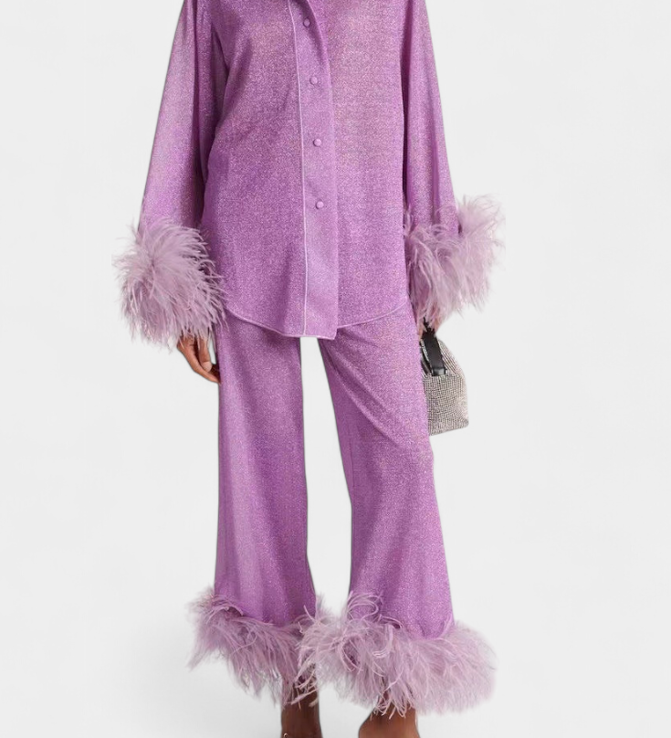 Polina Two-Piece Set with Feather Collar