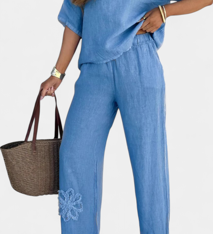 Natalia Relaxed Embroidered Linen Set with Loose Silhouette