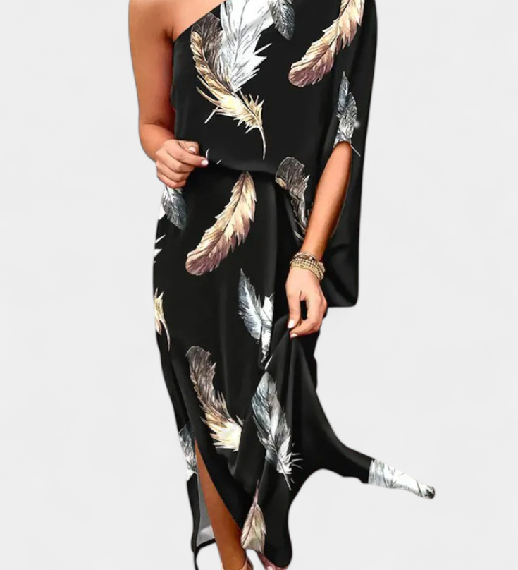 Carlena One-Shoulder Dress with Romantic Print