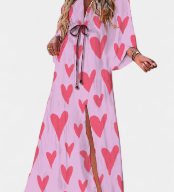 Joelle Rainbow Maxi Dress with V-Neck and Batwing Sleeves