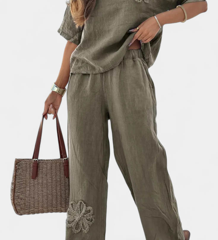 Natalia Relaxed Embroidered Linen Set with Loose Silhouette