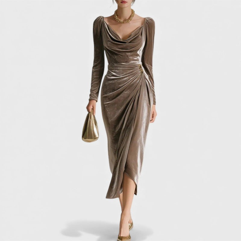 Sara™ | Flattering Pleated Velvet Dress