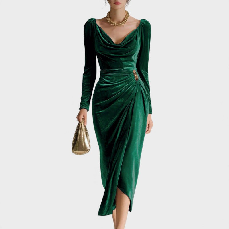 Sara™ | Flattering Pleated Velvet Dress