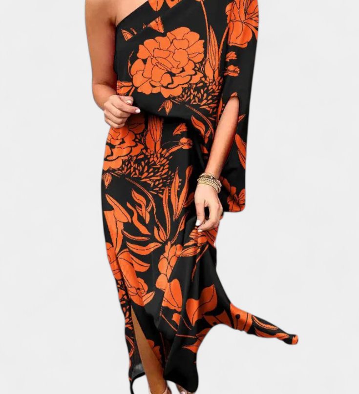 Carlena One-Shoulder Dress with Romantic Print