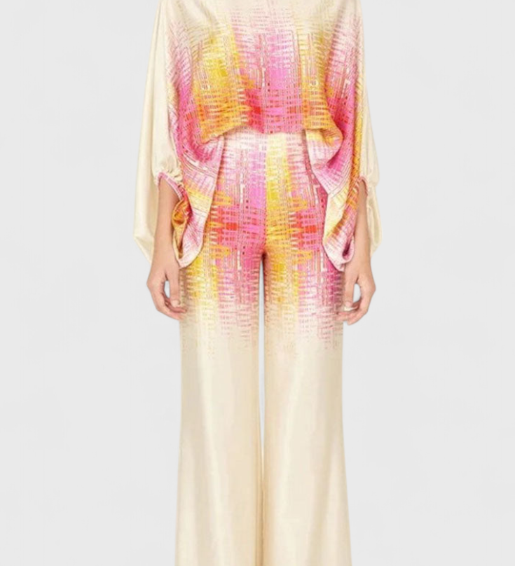 Sybella Printed Two-Piece Set with Wide-Leg Trousers