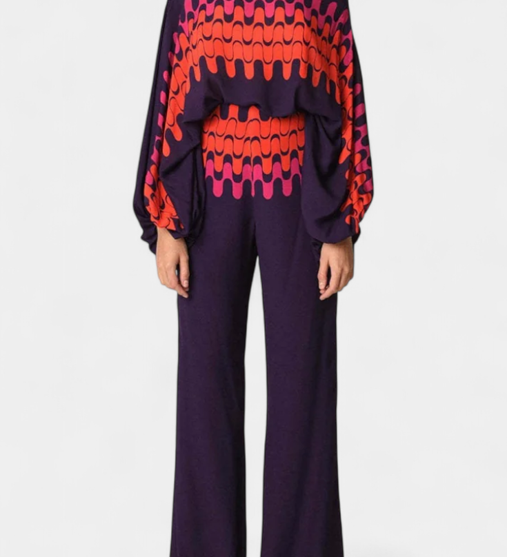 Sybella Printed Two-Piece Set with Wide-Leg Trousers