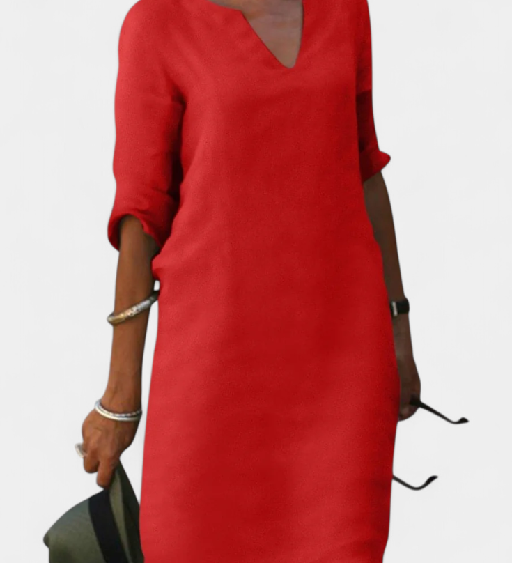 Elowen Dress with V-Neck and Three-Quarter Sleeves
