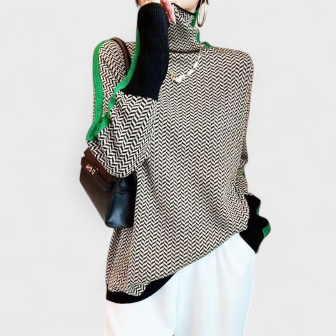Isidora™ | Luxury High Neck Herringbone Sweater