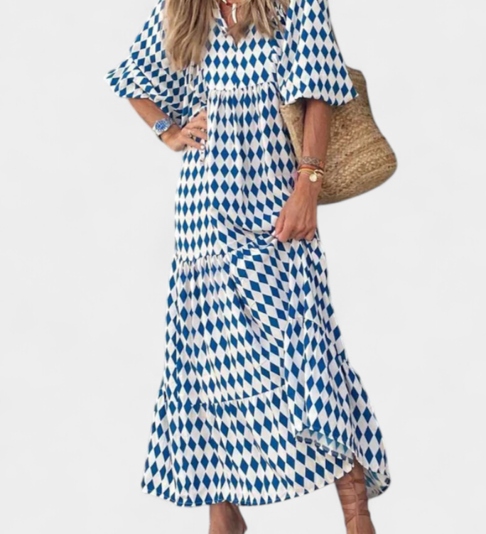 Aroa Boho Dress with Artistic Print and Flowing Silhouette
