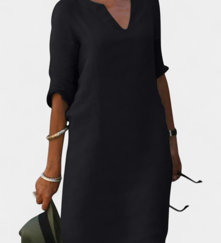 Elowen Dress with V-Neck and Three-Quarter Sleeves