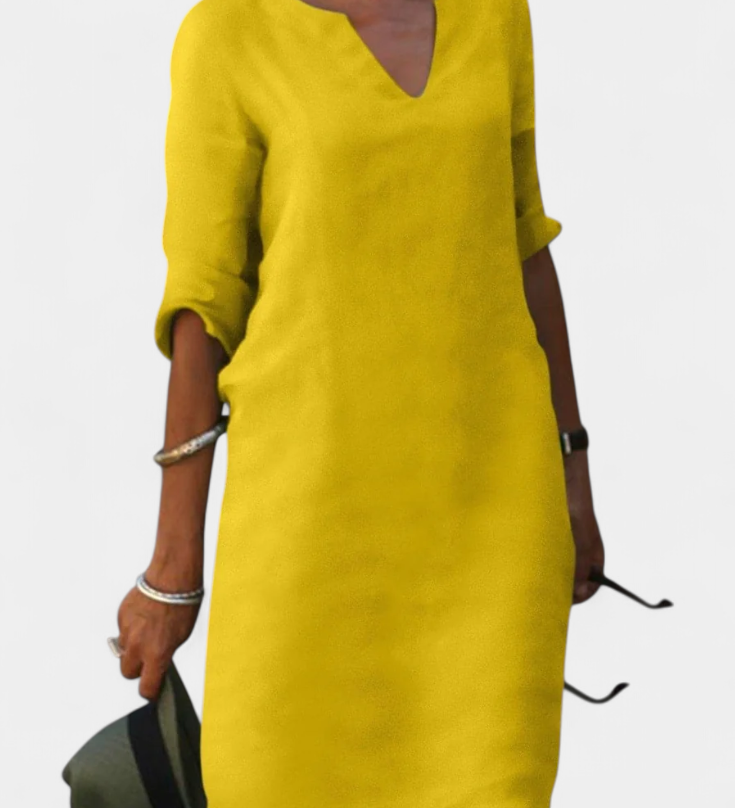 Elowen Dress with V-Neck and Three-Quarter Sleeves