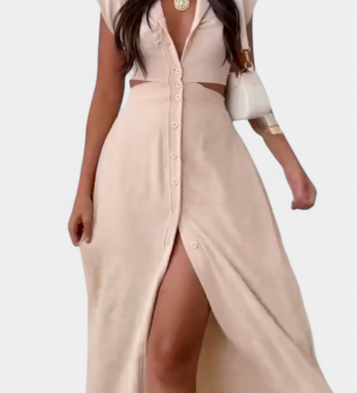 Griselda Midi Dress with Buttons and Open Waist
