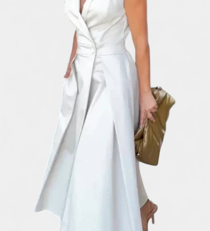 Beverly Sleeveless Blazer Dress with A-Line Cut and Buttons