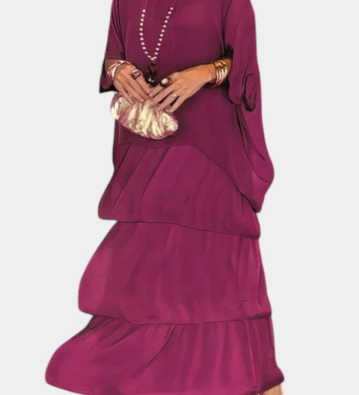Caroline Maxi Dress with Ruffles and Batwing Sleeves