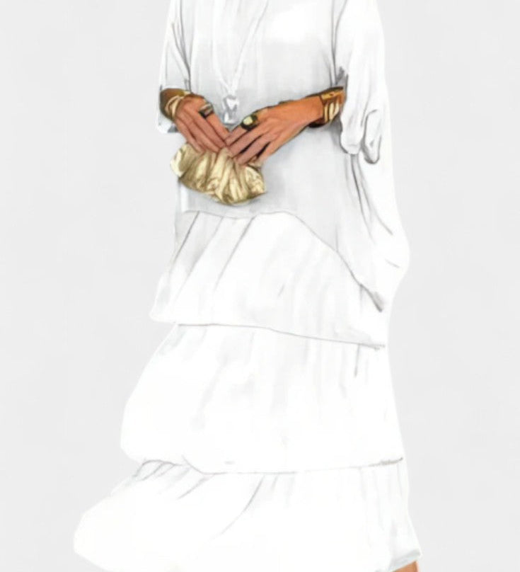 Caroline Maxi Dress with Ruffles and Batwing Sleeves