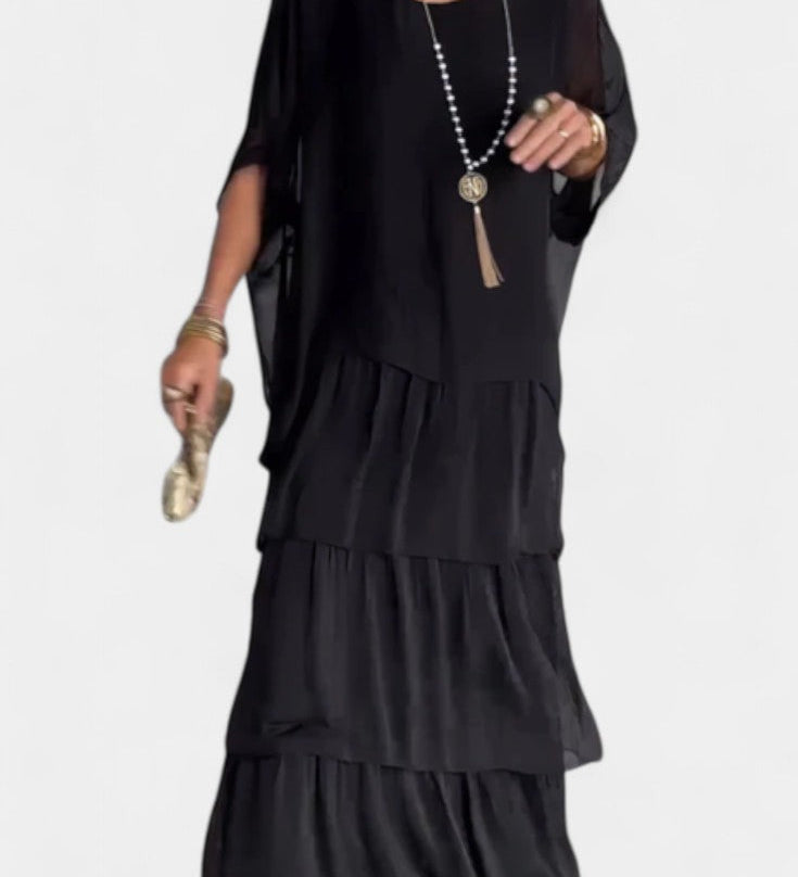 Caroline Maxi Dress with Ruffles and Batwing Sleeves