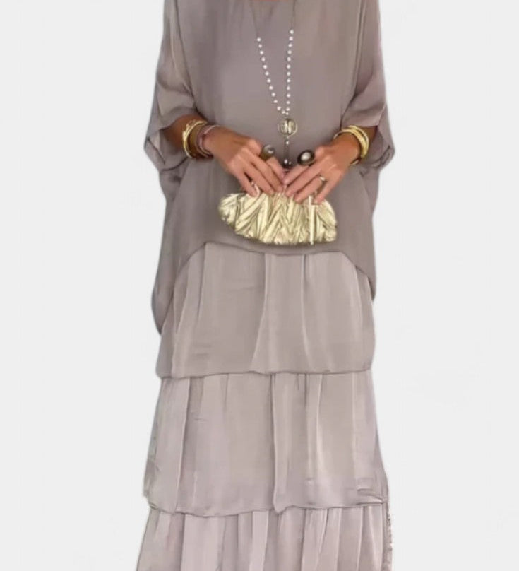 Caroline Maxi Dress with Ruffles and Batwing Sleeves