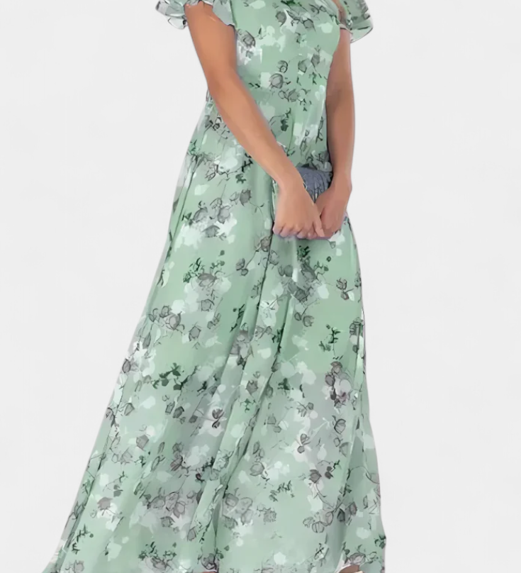 Amara Floral Maxi Dress with V-Neck and Ruffled Sleeves
