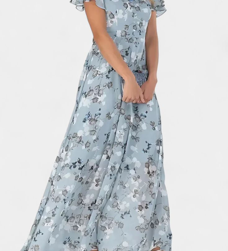 Amara Floral Maxi Dress with V-Neck and Ruffled Sleeves