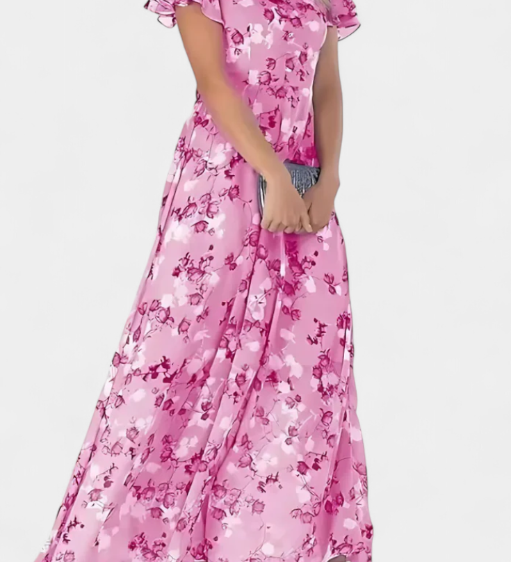 Amara Floral Maxi Dress with V-Neck and Ruffled Sleeves