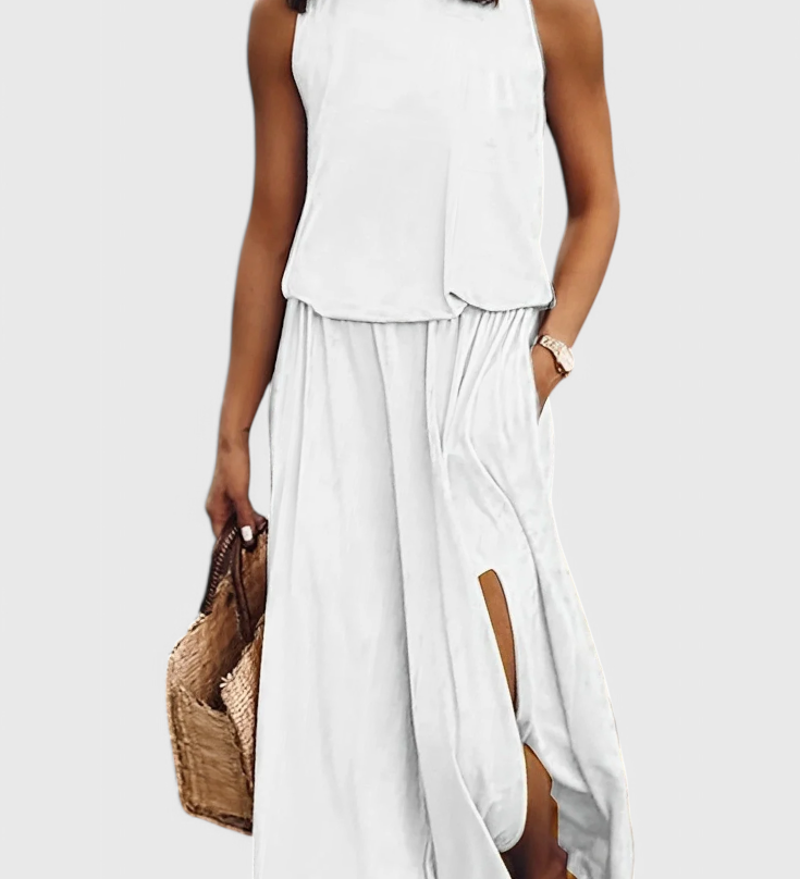 Dianne Sleeveless Dress with Side Slit and Loose Fit