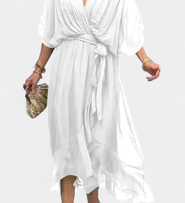 Long Luisa Dress with V-Neck and Flowing Cut